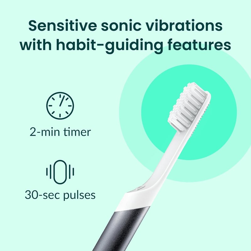 quip Sonic Toothbrush for Adults with Timer - Includes Extra Brush Head and Travel Cover Mount - Electric, Soft Bristle Refill Head, Metal Handle, 3 Month Battery Life - Travel Toothbrush - Slate - Image 3